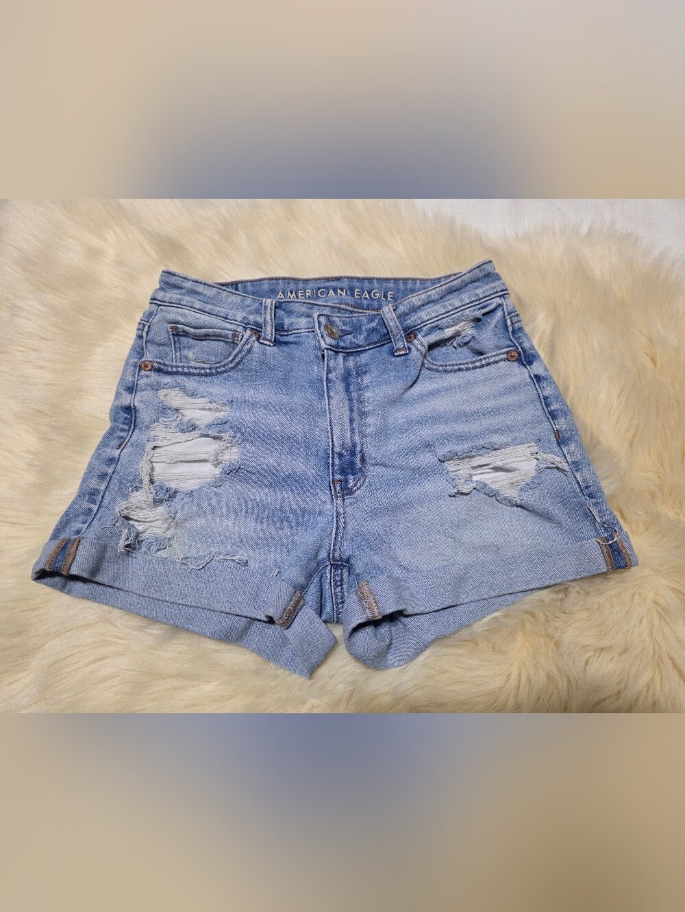 American Eagle Outfitters Light Wash Distressed Denim Shorts Mom Short Sz 2
